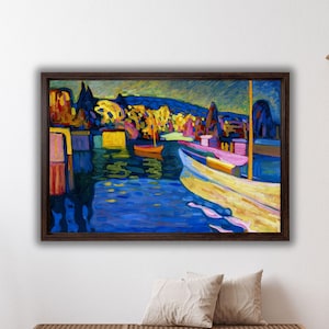 Paesaggio autunnale con barche di Wassily Kandinsky, stampa su tela, stampa artistica da parete moderna, arte espressionista, stampa di Kandinsky