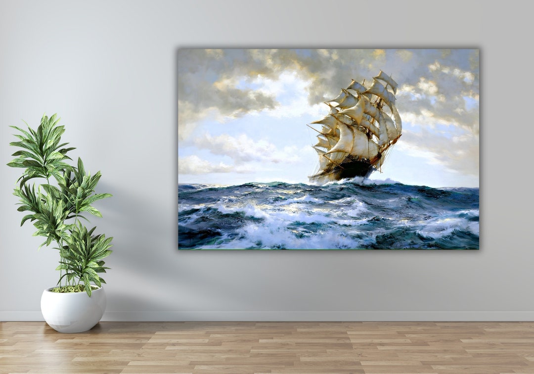 Tableau Toile "The Proud Ship" Par Montague Dawson - Impression Sur Châssis, Encadré, Prêt à Accrocher