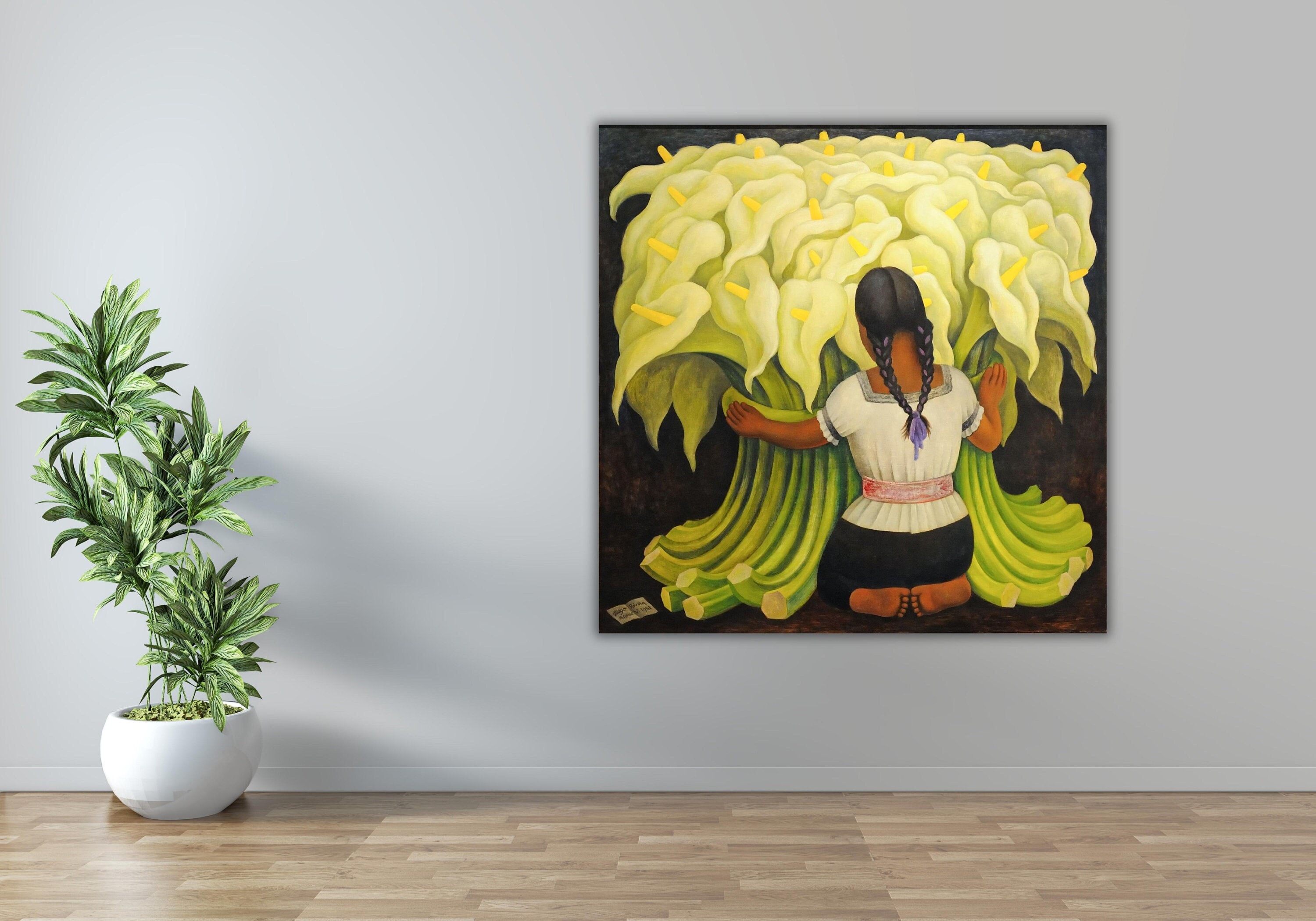 Flower Seller Poster Art,Diego Rivera The Flower Seller Girl Canvas Print Art,Exhibition Poster Art print,Yellow Flowers Painting Print Art