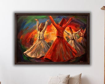 Whirling Dervish Oil Painting Art Canvas Wall Art,Whirling Dervish Wall Art,Islamic Canvas Wall Art,Dervish Wall decor,Islamic Wall Art Gift