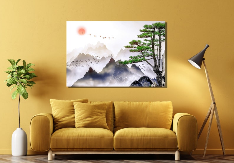 Japanese Poster Print,japanese Landscape Painting of Pine Trees Canvas ...
