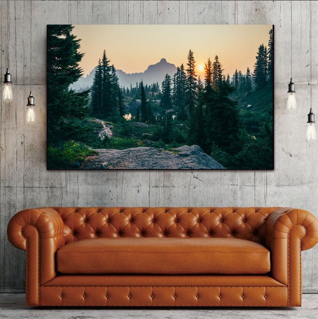 Sunset Forest Landscape Wall Art Print,foggy Forest Landscape Canvas ...