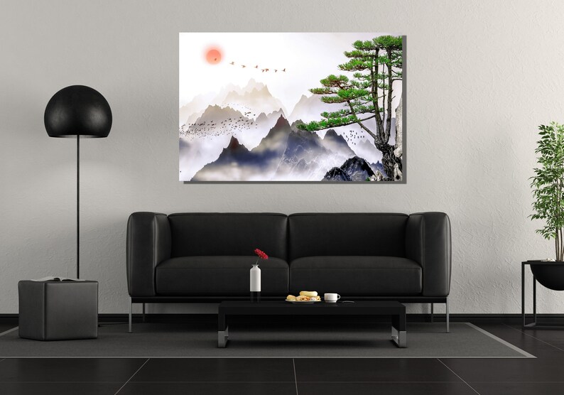Japanese Poster Print,japanese Landscape Painting of Pine Trees Canvas ...