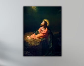 Stampa artistica su tela di Cristo nel Getsemani, poster di Heinrich Hofmann, opere d'arte di Cristo nel Getsemani, poster del Signore Gesù, decorazione murale cristiana per chiesa
