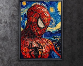 Spider-Man Staryy Night Canvas Poster,Spiderman Art Canvas Print Wall Decor,Gift for Kids,Spider-man Wall Decor,Game Room Man Cave Decors