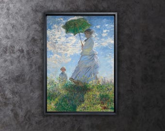 日傘をさす女性 - モネ夫人とその息子、1875年 クロード・モネの絵画
