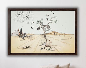 サルバドール・ダリ作「燃えるキリンと電話」高品質プリント - Frame