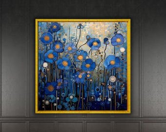 グスタフ・クリムト ブルーフローラルアート キャンバスプリント
