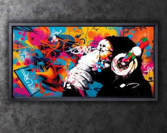 Banksy Dj Monkey Art Canvas Poster Print,Banksy Dj Chimpanzee Wall Art,Graffiti Canvas Art,Living Kids Room Wall Decor,Modern Wall Art Decor
