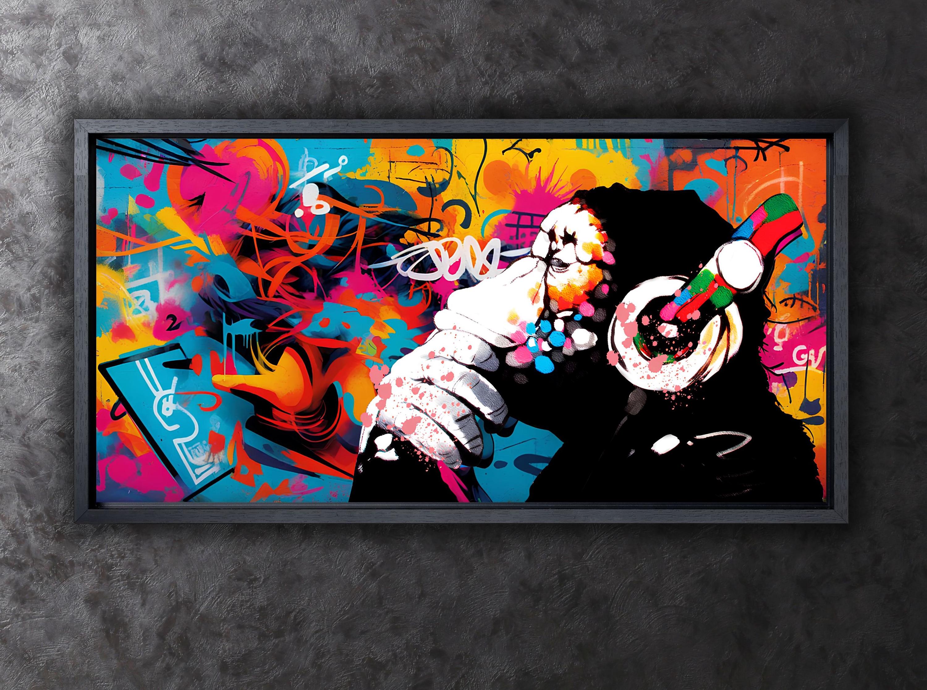 Banksy Dj Monkey Art Canvas Poster Print,banksy Dj Chimpanzee Wall