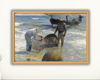 Escadores Valencianos (Valencian Fishermen) by Joaquin Sorolla Poster Print Art Canvas Wall Art,Joaquin Sorolla Art Print,Vintage Poster Art