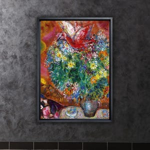Marc CHAGALL Flowers and Lovers Canvas Wall Art Print Art,chagall Lovers Canvas wall art,Exhibition Poster Print,Surrealism Wall art Canvas