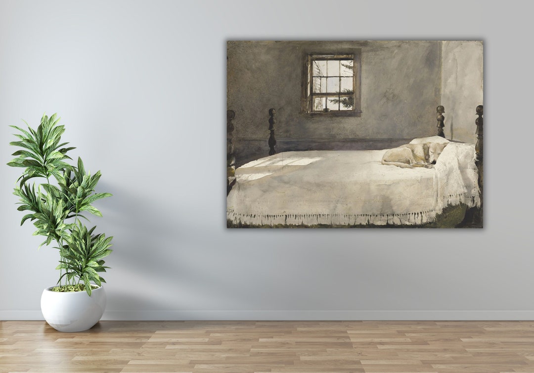 Master Bedroom Andrew Wyeth Dog Sleeping in Bed Giclee Poster Art Print