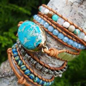 Bohemian wrap bracelet jasper boho hippie vintage natural stone bracelet great gift