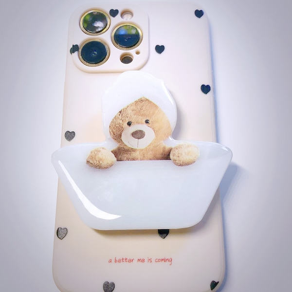 Bear in the Bathtub Phone Grip Holder Holdable Stand Finger Grip Phone Accessories