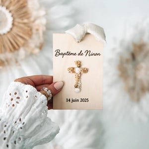 Carte bois & fleurs séchées baptême