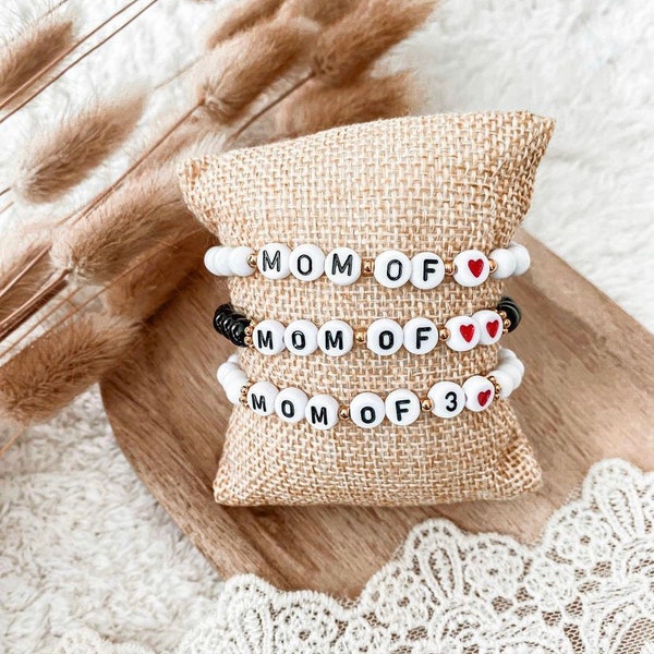 Bracelet « MOM OF » noir & blanc à personnaliser