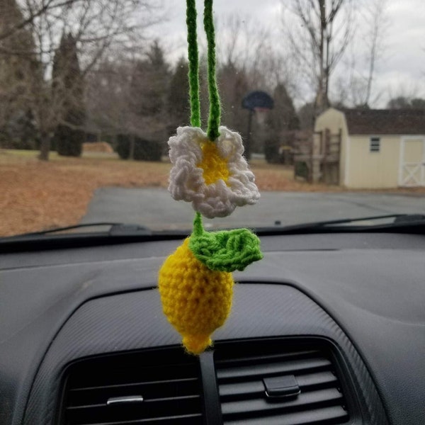 Lemon Car Mirror Charm crochet pattern PDf, crochet tutorial, fruit aesthetic