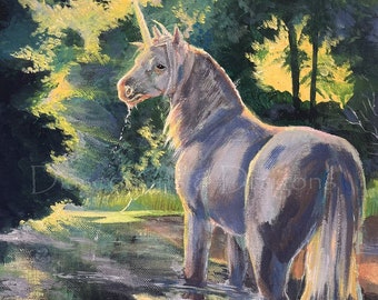Print titled, "Unicorn Sighting", Unicorn acrylic painting, Horse Oil Painting, Wall decor for girls, Fantasy art print