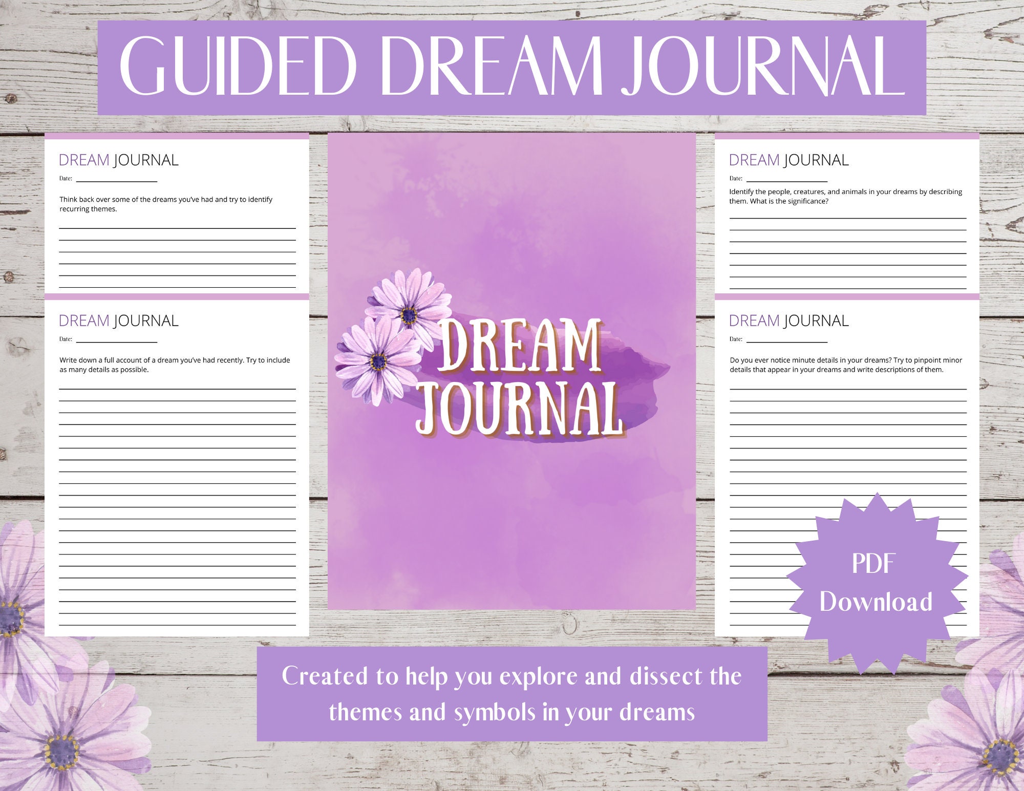 Dream Journal, Printable Guided Dream Journal, Dream Tracker, Journal