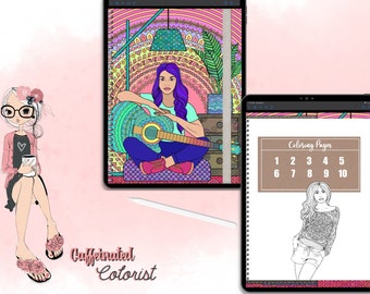 Vivacious Women 30 Pages Hyperlinked Digital Coloring Book For Use With GoodNotes, Notability.  Noteshelf