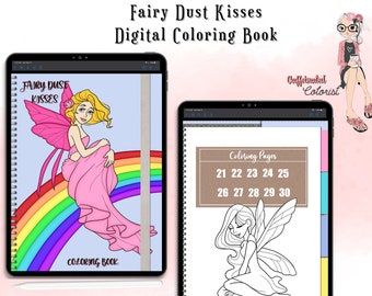 Fairy Dust Kisses Hyperlinked Digital Coloring Book. 30 Designs, For Use With GoodNotes, Notability, Noteshelf