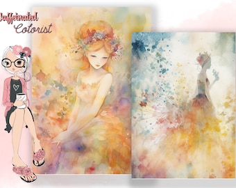 Reverse Coloring Pages, Fairies and Flowers Vol 1. Water Color Art, Doodle In Color, Draw, and Trace, Sketch Book, Printable PDF, Digital