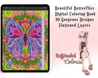 Beautiful Butterflies  Hyperlinked Digital Coloring Book, 30 Pages, For Use With GoodNotes, Notability, and Noteshelf