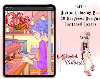 Coffee 30 Pages Hyperlinked Digital Coloring Book For Use With GoodNotes, Notability.  Noteshelf