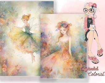 Reverse Coloring Pages, Fairies and Flowers Vol 4. Water Color Art, Doodle In Color, Draw, and Trace, Sketch Book, Printable PDF, Digital