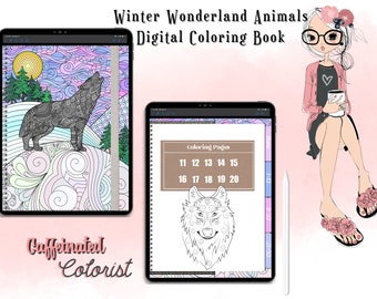 Winter Wonderland Animals Hyperlinked Digital Coloring Book, 30 Pages, For Use With GoodNotes, Notability, and Noteshelf