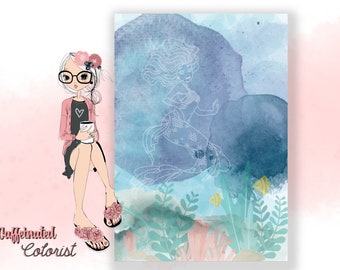 Backwards Adult Coloring Pages, Mermaids, Water Color Art, Doodle In Color, Draw and Trace, Sketch Book, Printable PDF, Digital