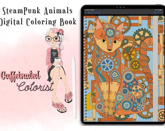 SteamPunk Animals Hyperlinked Digital Coloring Book, 30 Pages, For Use With GoodNotes, Notability, and Noteshelf
