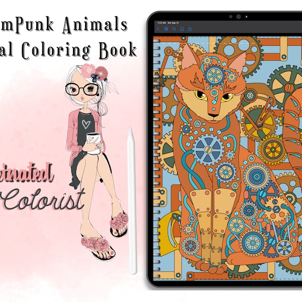 Steampunk Animals Coloring Page Etsy Singapore
