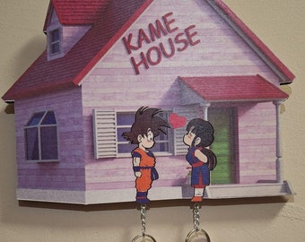 Portachiavi Tema DRAGONBALL da parete in legno - Goku e Chichi - Kame house Key Holder Home Dragonball goku