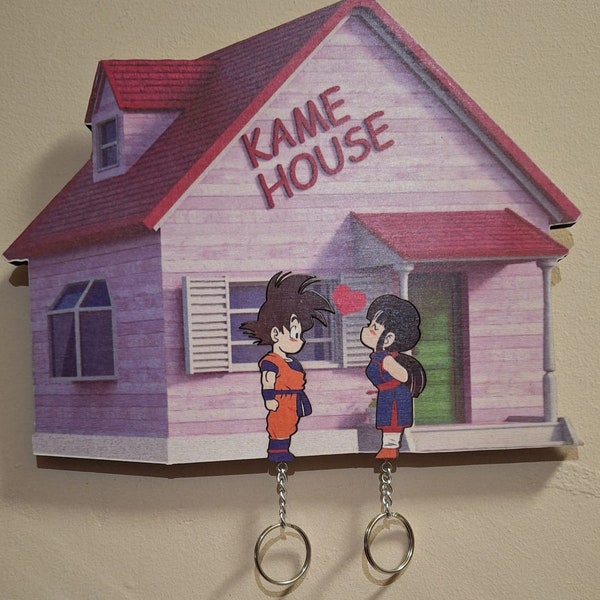 Porte-clés mural en bois thème DRAGONBALL - Goku et Chichi - Kame house Key Holder Home Dragonball goku