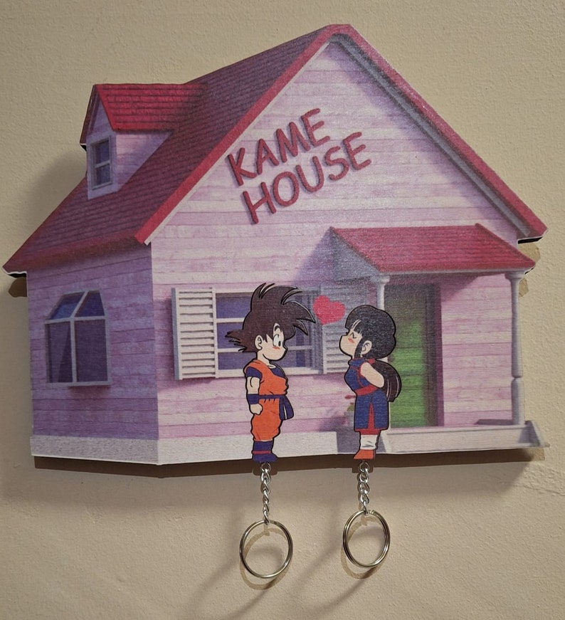 Porte-clés mural en bois thème DRAGONBALL Goku et Chichi Kame house Key Holder Home Dragonball goku image 1