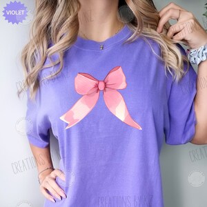 Pink Coquette Girly Bow Shirt, Soft Girl Era Comfort Colors, Pink Ribbon T-Shirt, Preppy Pink Bow Shirts, Mother’s Day Gift, Gift for Her
