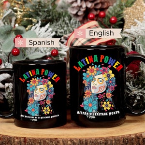 Hispanic Heritage Month Black Mug, Latina Power Gift, Mes Nacional de la Herencia Hispana, Latino Coffee Cup, Latinx Heritage Month Gift Mug