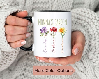 Nonna's Garden Mug with Personalized Birth Flowers, Grandma Gift, Gigi, Gift for Italian Grandma, Birth Month Flower Mugs, Mother's Day Gift