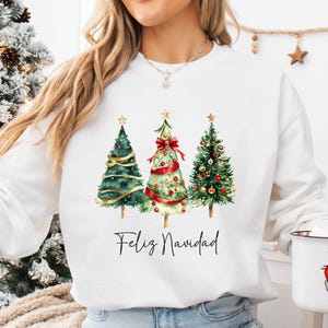 Feliz Navidad Sweatshirt, Christmas Tree Sweatshirts, Spanish Christmas Sweaters, Sweaters for Women, Fall Sweater, Women&#39;s Holiday Sweater