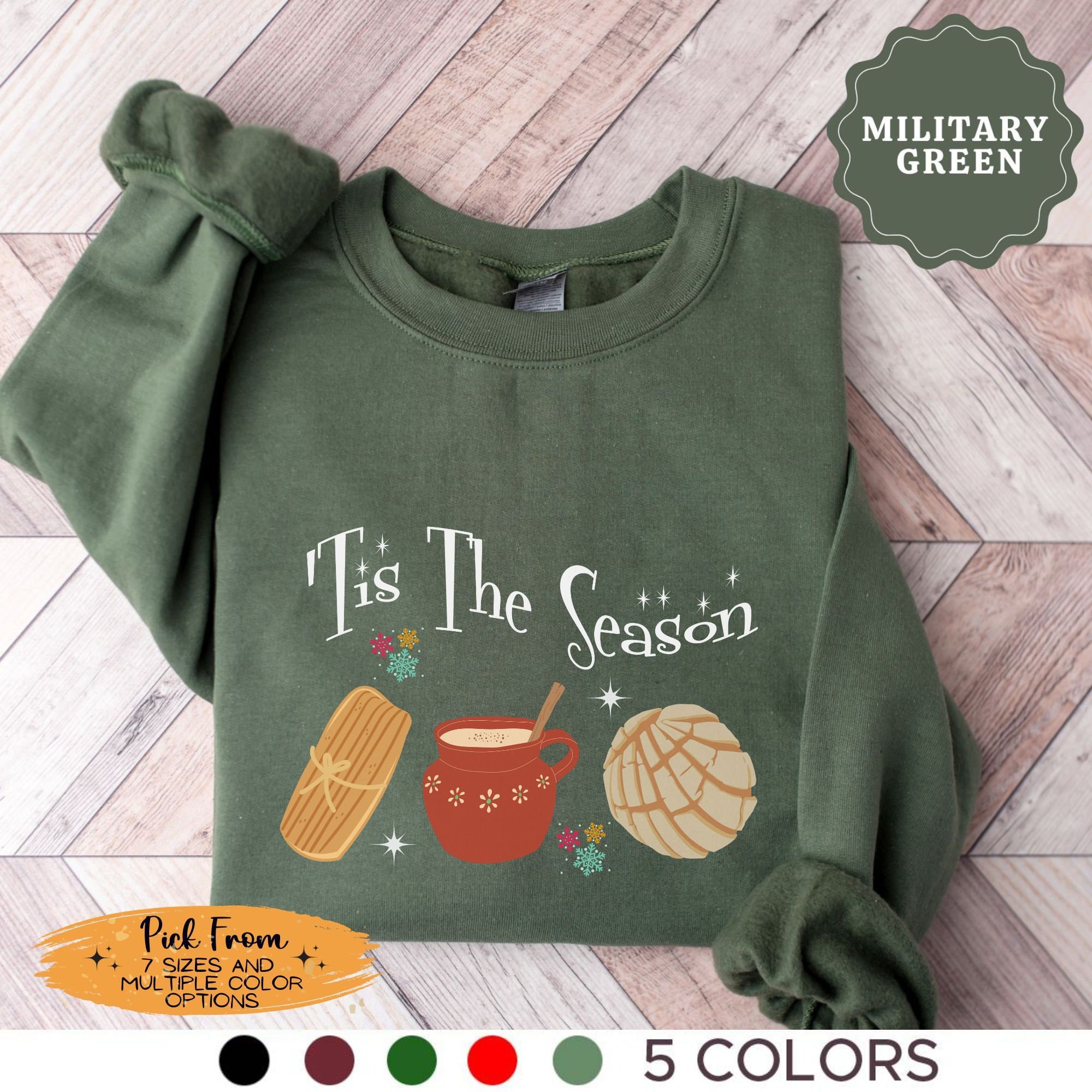 È la stagione dei Tamales, Felpa natalizia messicana, Camicia Concha, Buon Natale spagnolo, Camicia natalizia spagnola, Maglietta Feliz Navidad