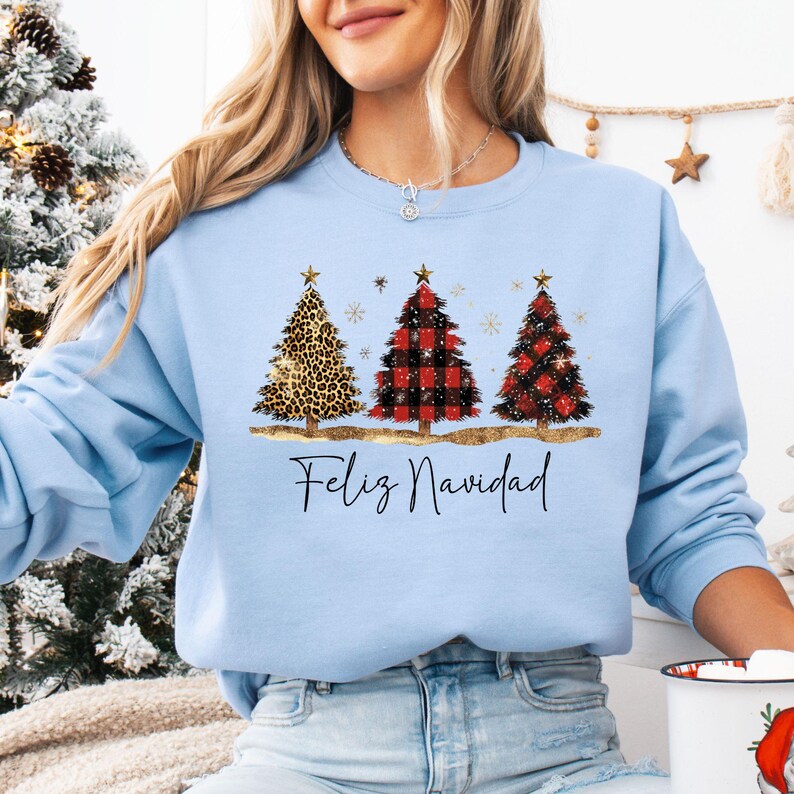 Feliz Navidad Sweatshirt, Christmas Tree Sweatshirts, Spanish Christmas
