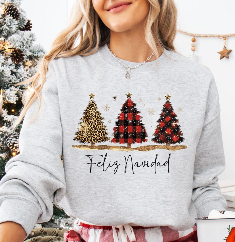 Feliz Navidad Sweatshirt, Christmas Tree Sweatshirts, Spanish Christmas