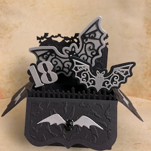 Gothic Handmade Pop-Up Box Card – 18th Birthday. 5” tall approx.