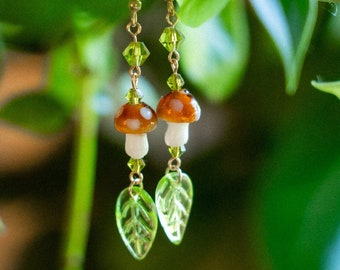 Forest Fairy Mushroom Earrings, Fairycore Earrings, Goblincore Jewlery, Beaded Earrings, Ghibli Inspired, Cottagecore Earrings