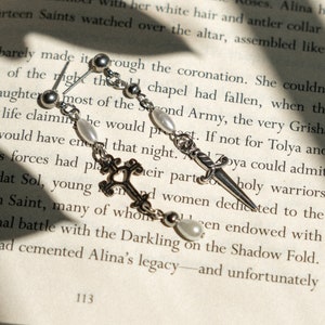 Take Me to Church inspired Earrings, Dark Academia Jewelry, Cross Pearl Drop Earrings, Knightcore Accessories, Asymmetrical Mismatch