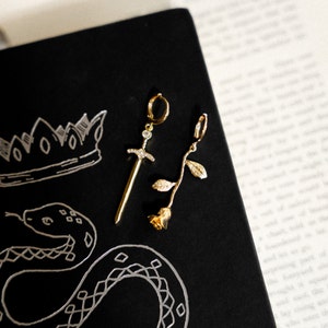 Enemies To Lovers Earrings, Dainty Sword Earrings, Bookish Jewlery, Gold Plated Jewlery, Dark Academia Earrings