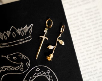 Enemies To Lovers Earrings, Dainty Sword Earrings, Bookish Jewlery, Gold Plated Jewlery, Dark Academia Earrings