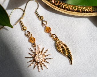 Icarian Icarus Earrings, Light Academia, Mismatch Asymmetrical Accessories
